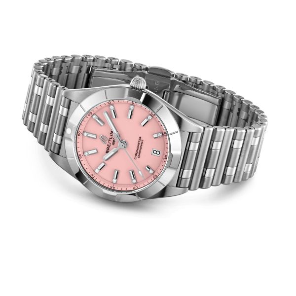 Breitling Chronomat Diamonds quartz pink dial steel bracelet 32 mm