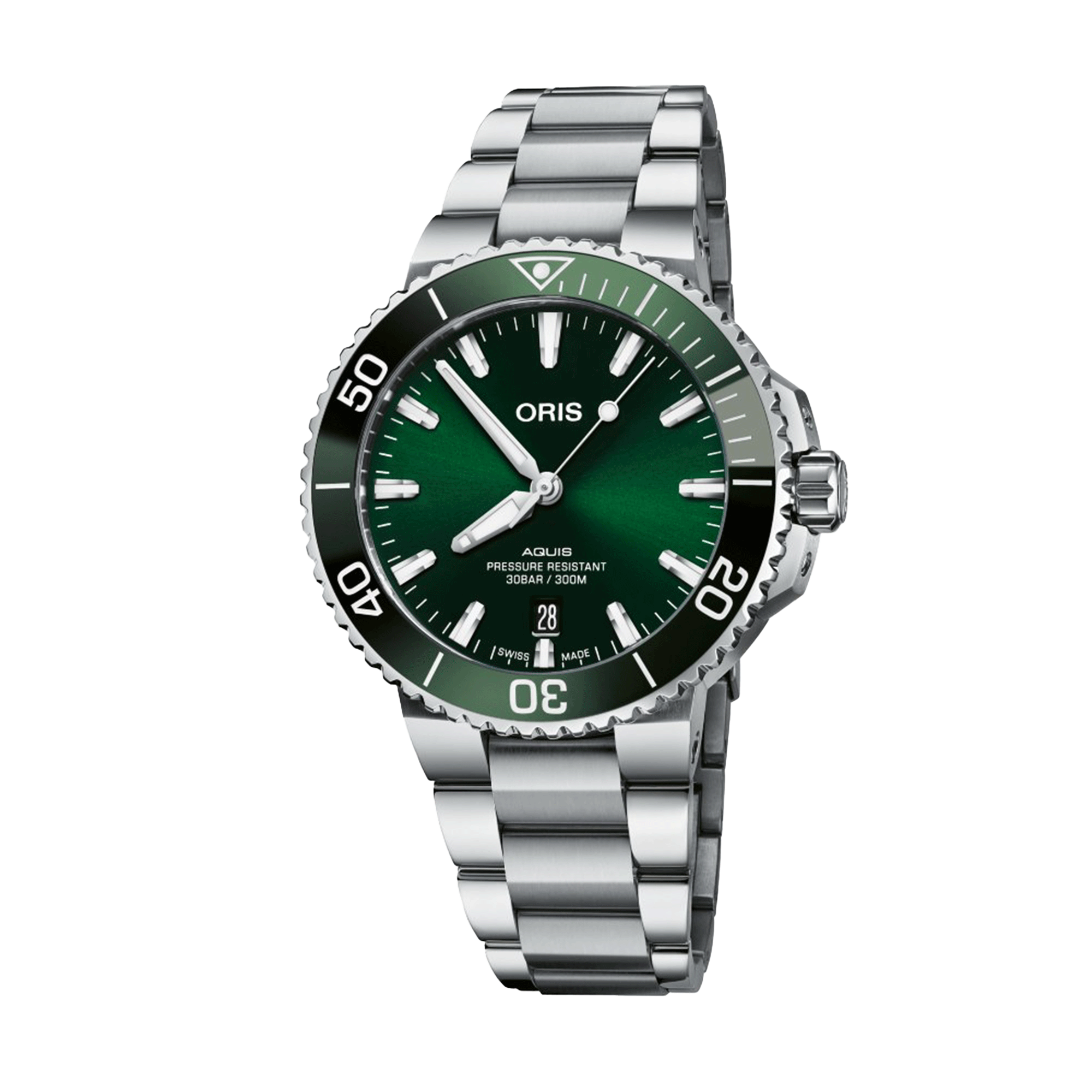 Oris Divers Aquis Date automatic green dial steel bracelet 41,5 mm
