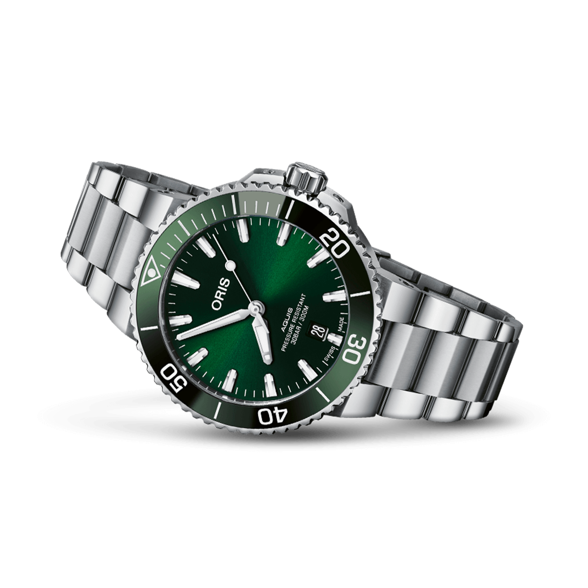 Oris Divers Aquis Date automatic green dial steel bracelet 41,5 mm