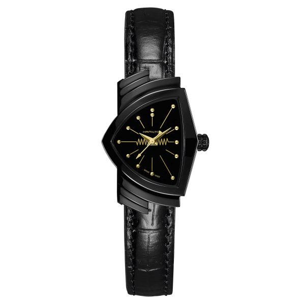 Hamilton Ventura S black PVD quartz watch black dial black leather strap 24 x 37,4 mm
