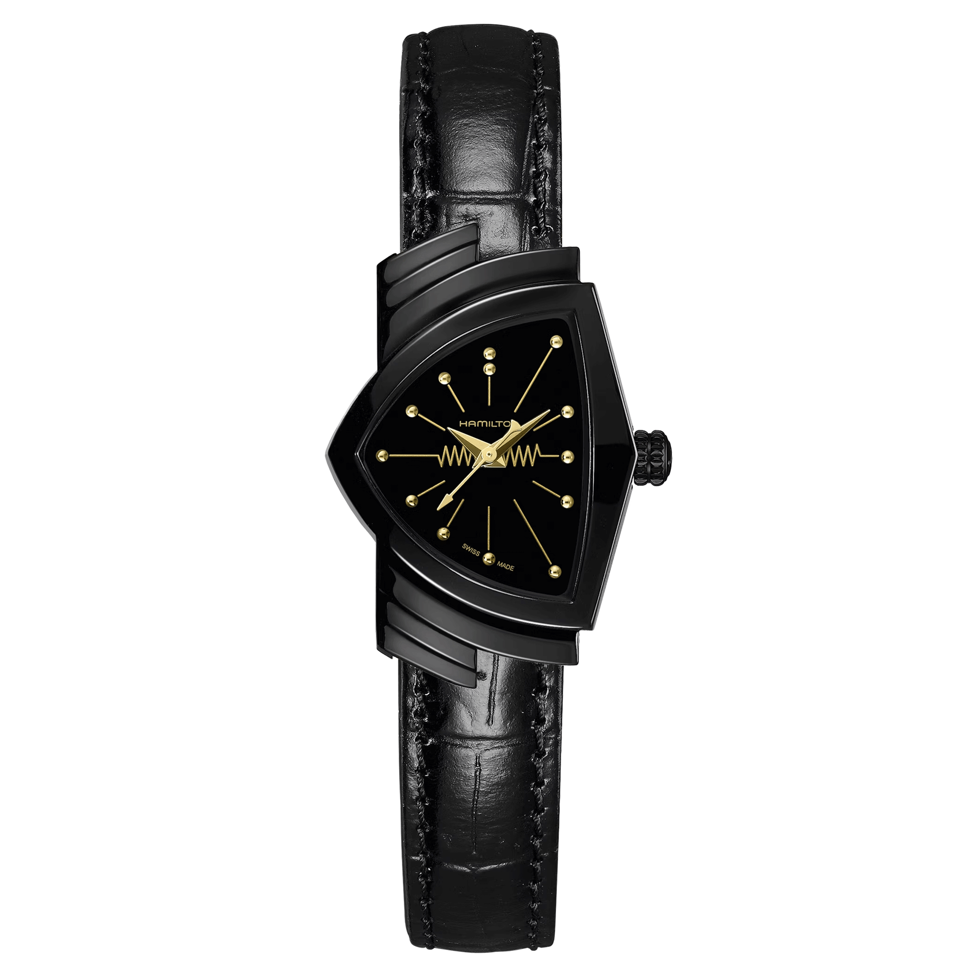 Montre Hamilton Ventura S PVD noir quartz cadran noir bracelet cuir noir 24 x 37,4 mm H24201730