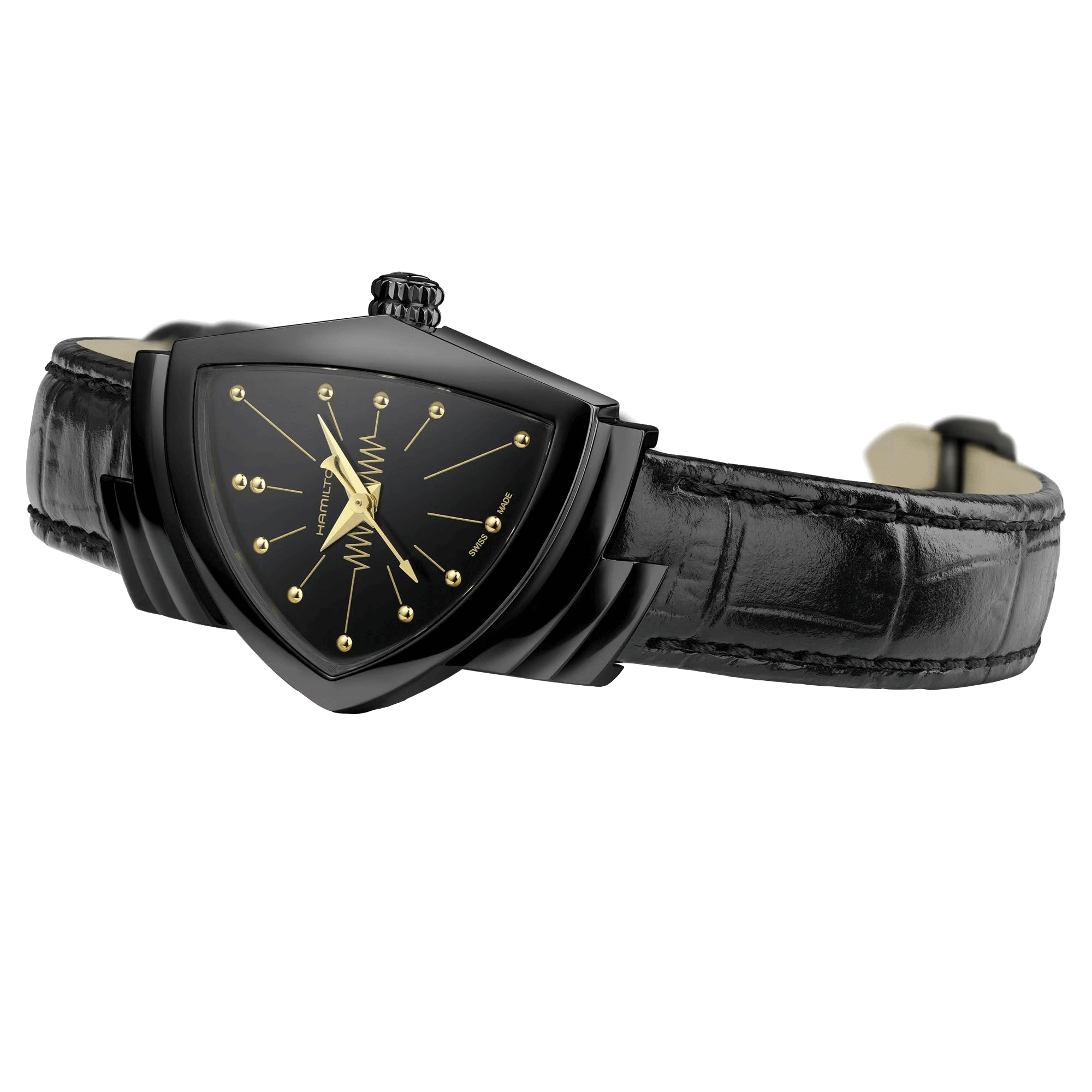 Montre Hamilton Ventura S PVD noir quartz cadran noir bracelet cuir noir 24 x 37,4 mm H24201730