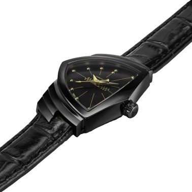 Montre Hamilton Ventura S PVD noir quartz cadran noir bracelet cuir noir 24 x 37,4 mm H24201730