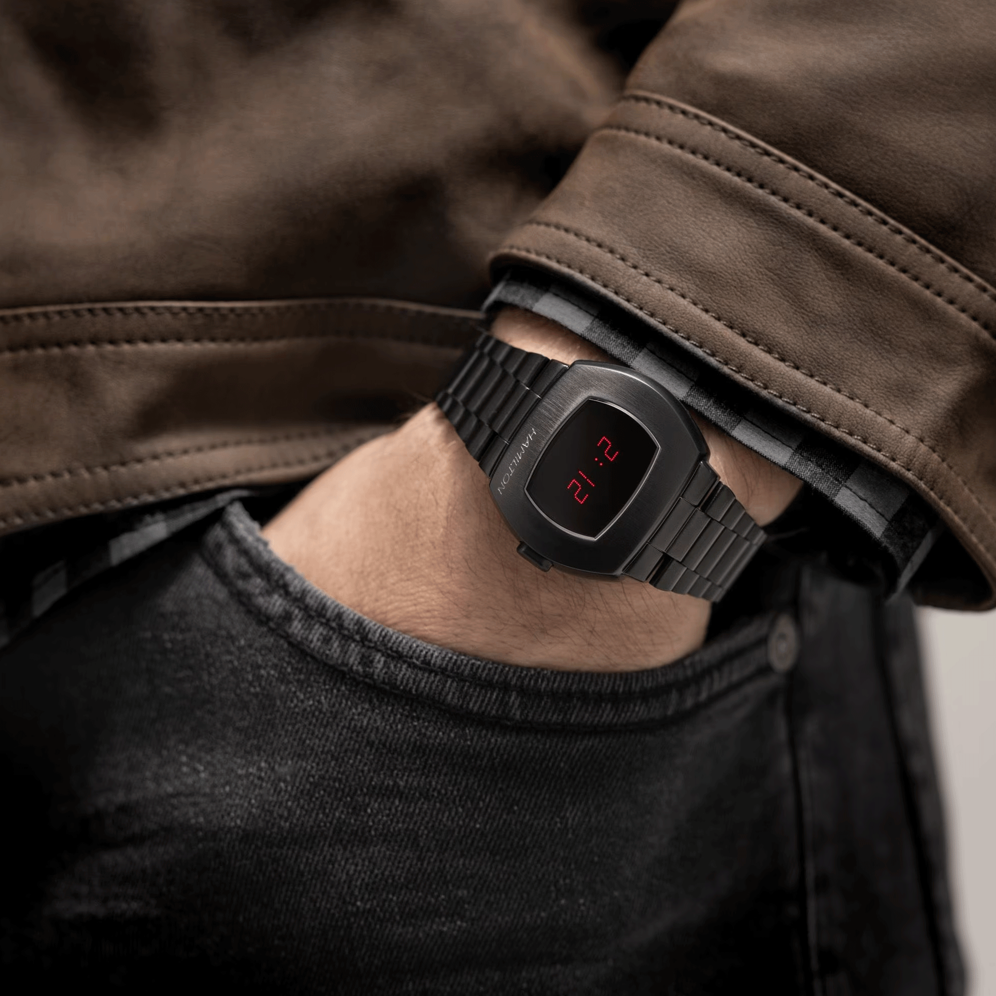 Hamilton American Classic PSR Digital PVD black quartz steel LED display watch 40.8 mm