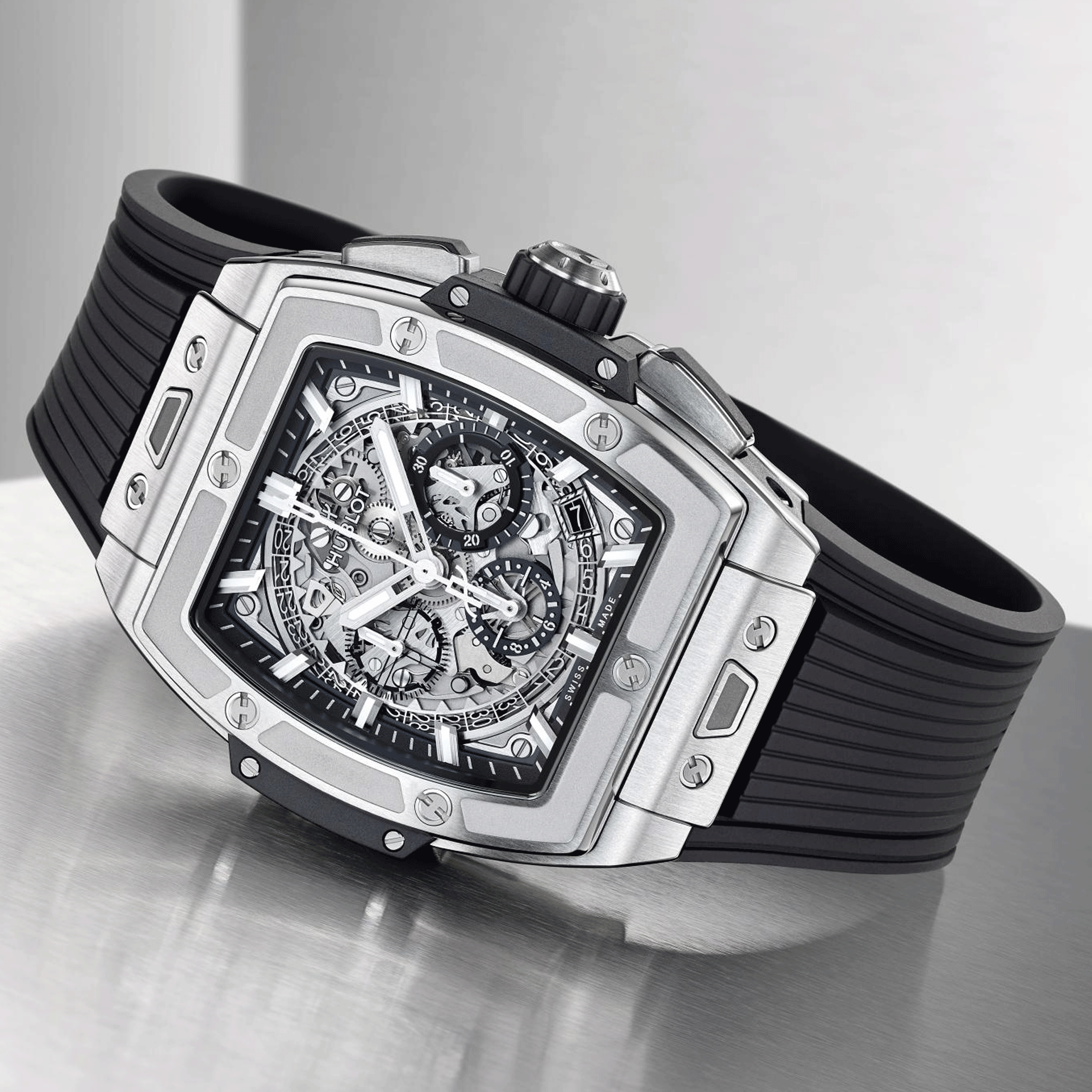 Hublot Spirit of Big Bang Titanium automatic watch skeleton dial rubber strap 42 mm