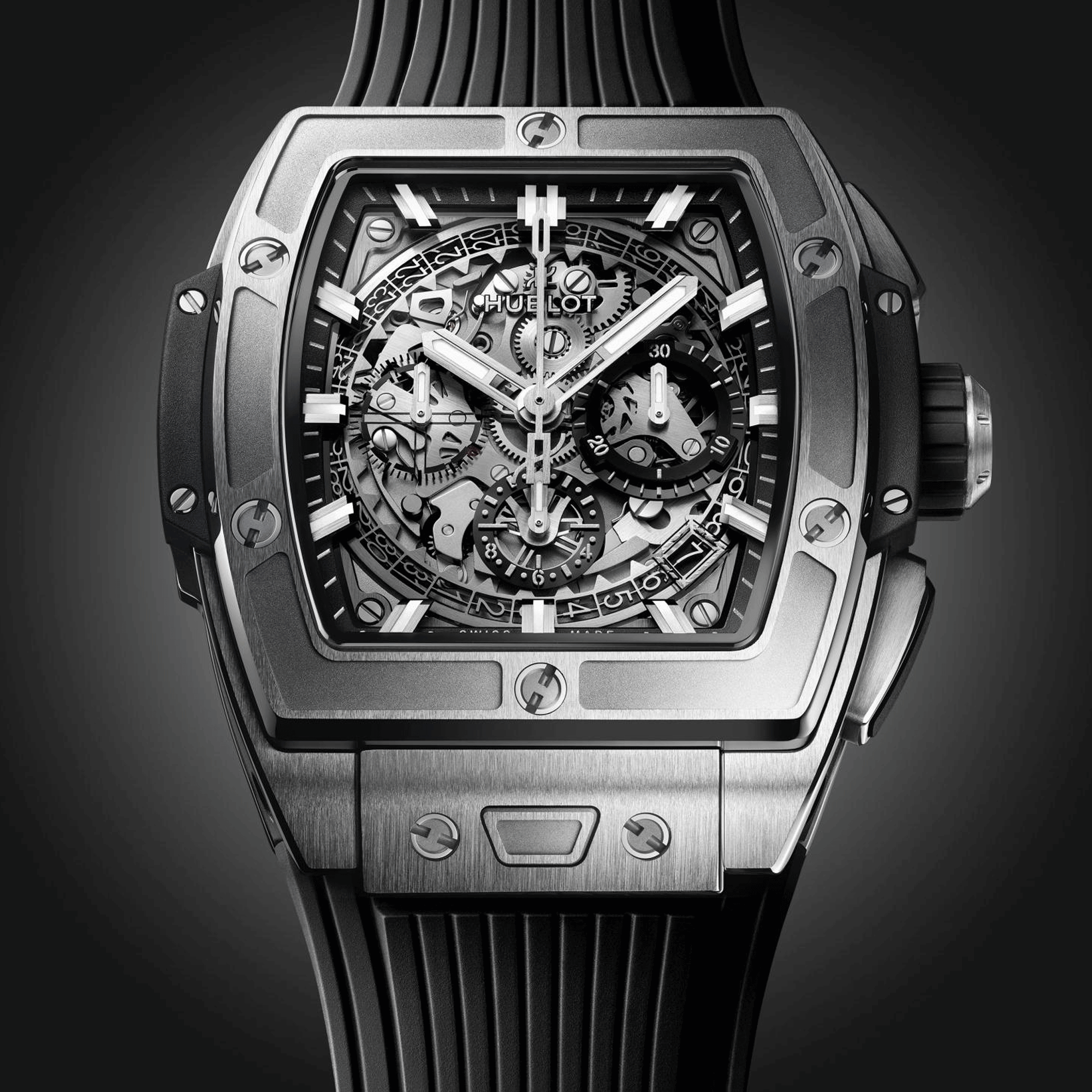 Hublot Spirit of Big Bang Titanium automatic watch skeleton dial rubber strap 42 mm