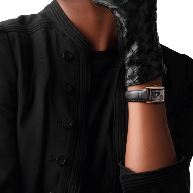 Montre Longines DolceVita Or Rose quartz cadran noir bracelet cuir anthracite 23 x 37 mm L5.512.8.75.2