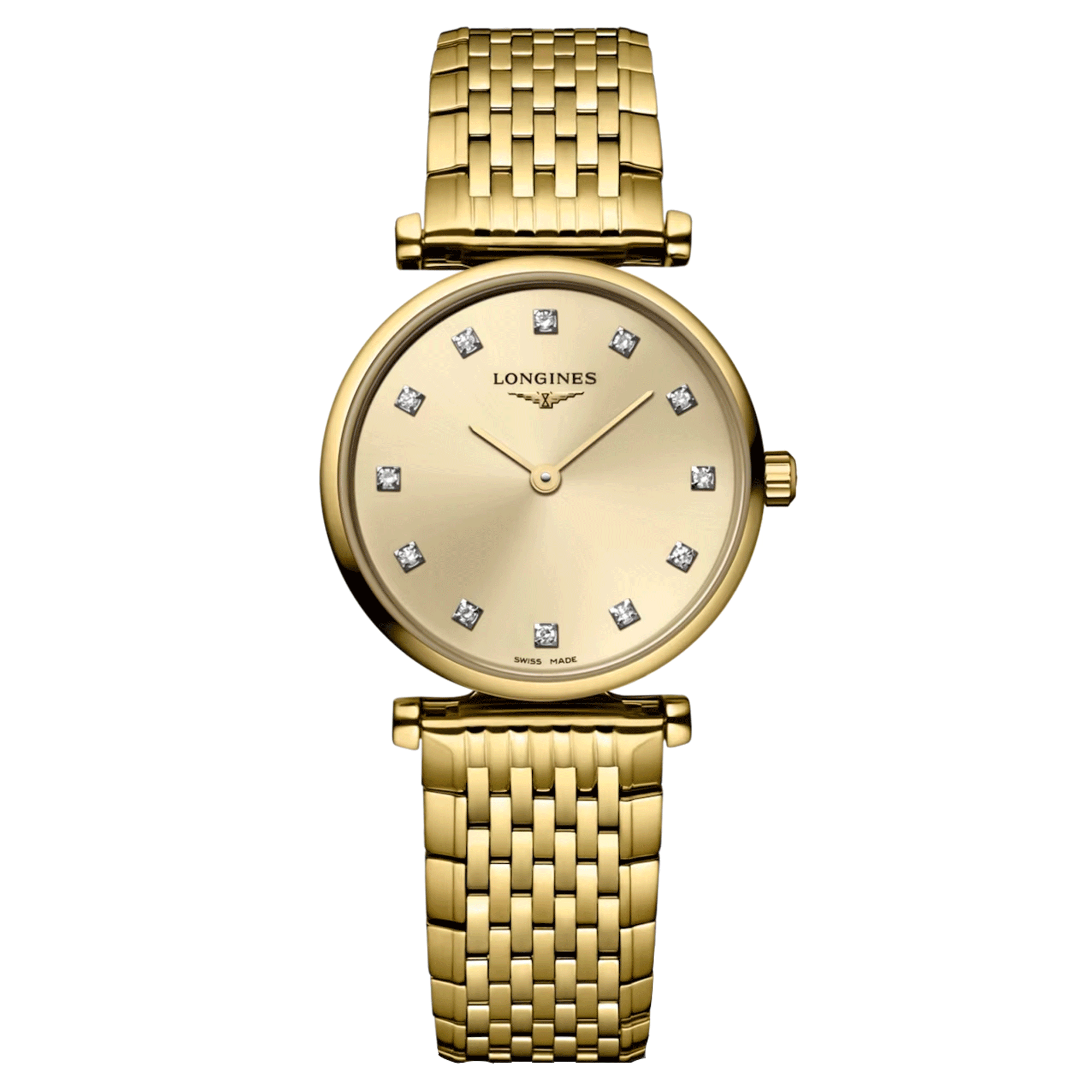 Montre Longines La Grande Classique PVD jaune quartz index diamants cadran doré bracelet acier pvd 24 mm L4.209.2.37.8