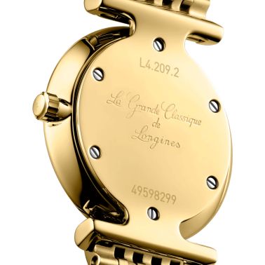 Longines La Grande Classique PVD yellow quartz watch diamond hour markers gold dial pvd steel bracelet 24 mm