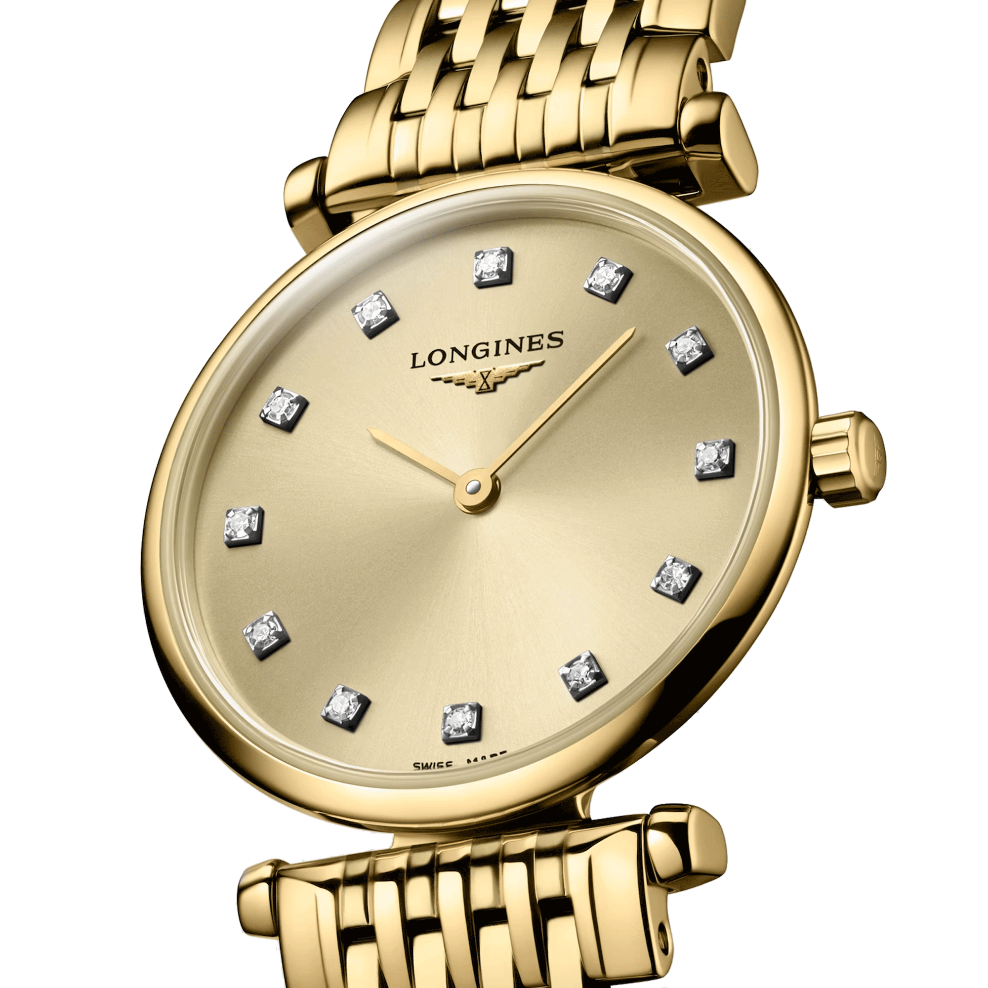 Montre Longines La Grande Classique PVD jaune quartz index diamants cadran doré bracelet acier pvd 24 mm L4.209.2.37.8