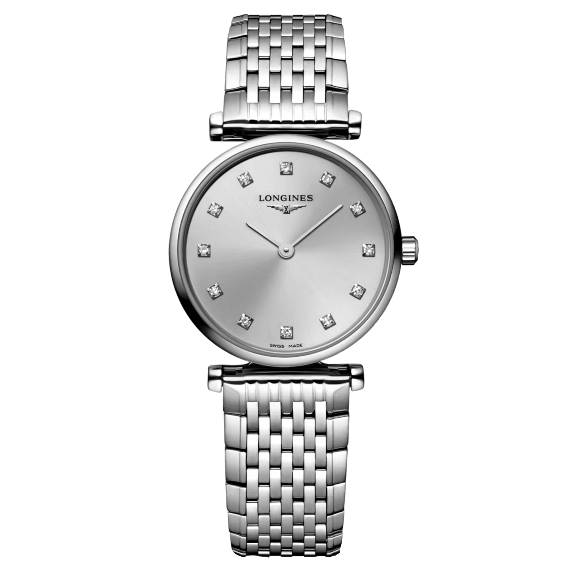 Montre Longines La Grande Classique quartz index diamants cadran gris bracelet acier 24 mm L4.209.4.70.6