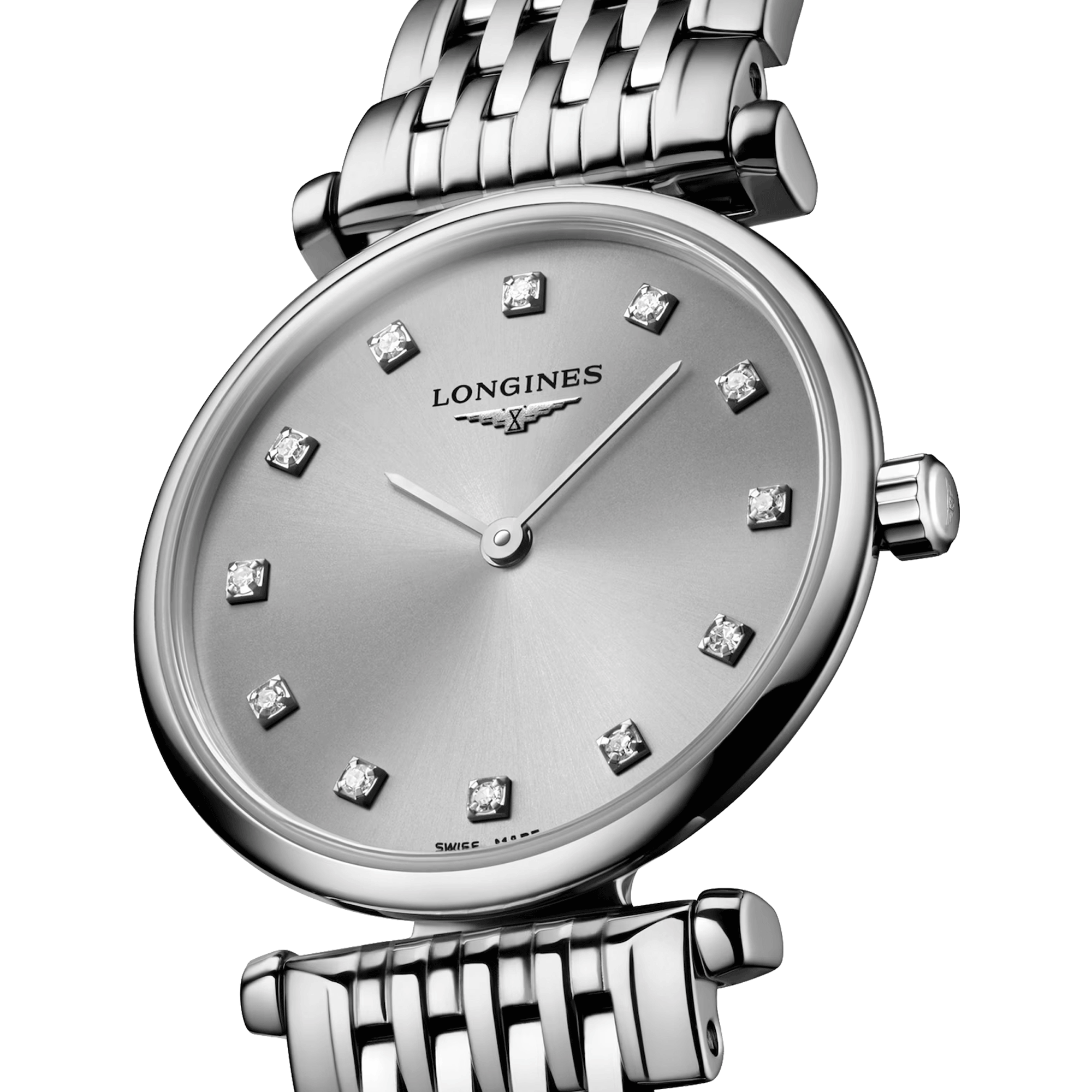 Montre Longines La Grande Classique quartz index diamants cadran gris bracelet acier 24 mm L4.209.4.70.6