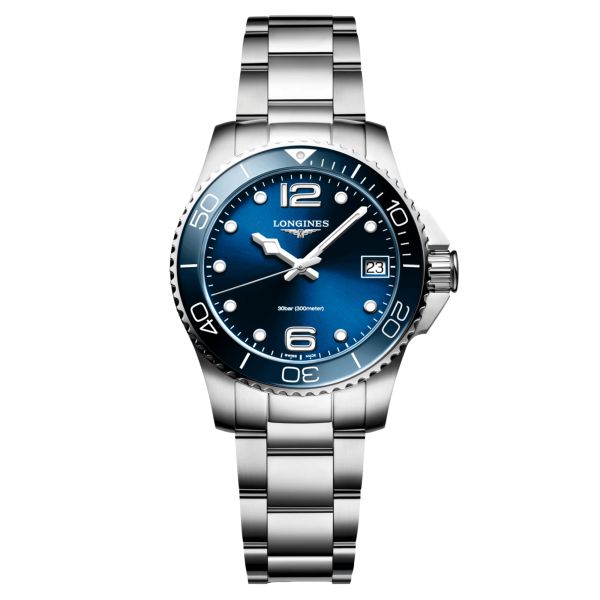 Longines Hydroconquest quartz watch blue dial steel bracelet 32 mm