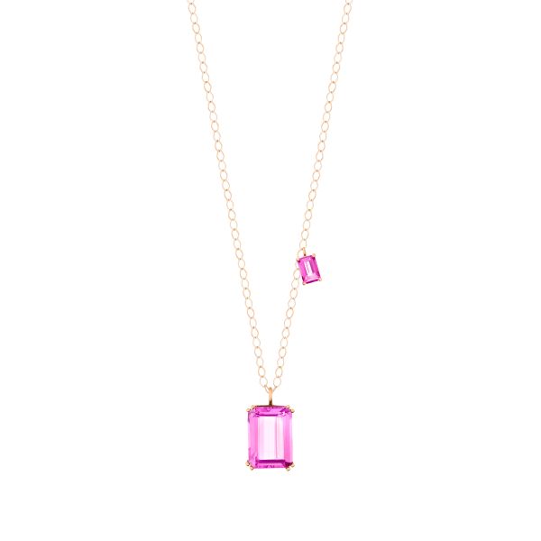 Ginette NY Duo Cocktail necklace in rose gold and pink topaz