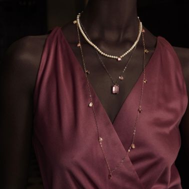 Ginette NY Duo Cocktail necklace in rose gold and pink topaz