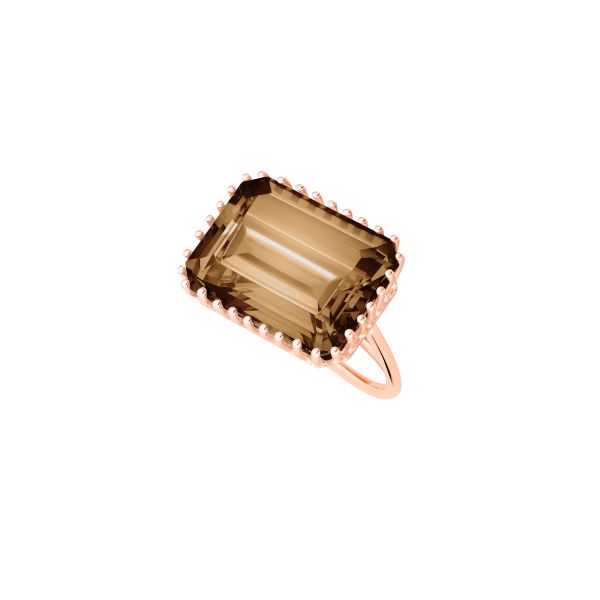 Ginette NY Jumbo Cocktail ring in rose gold and smoky quartz