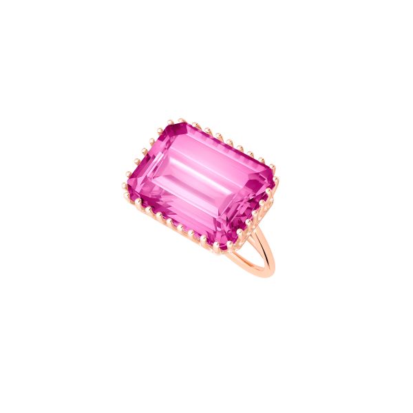 Bague Ginette NY Jumbo Cocktail en or rose et topaze rose RCOKPT1