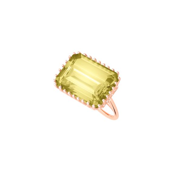 Bague Ginette NY Jumbo Cocktail en or rose et quartz lemon RCOKLQ1