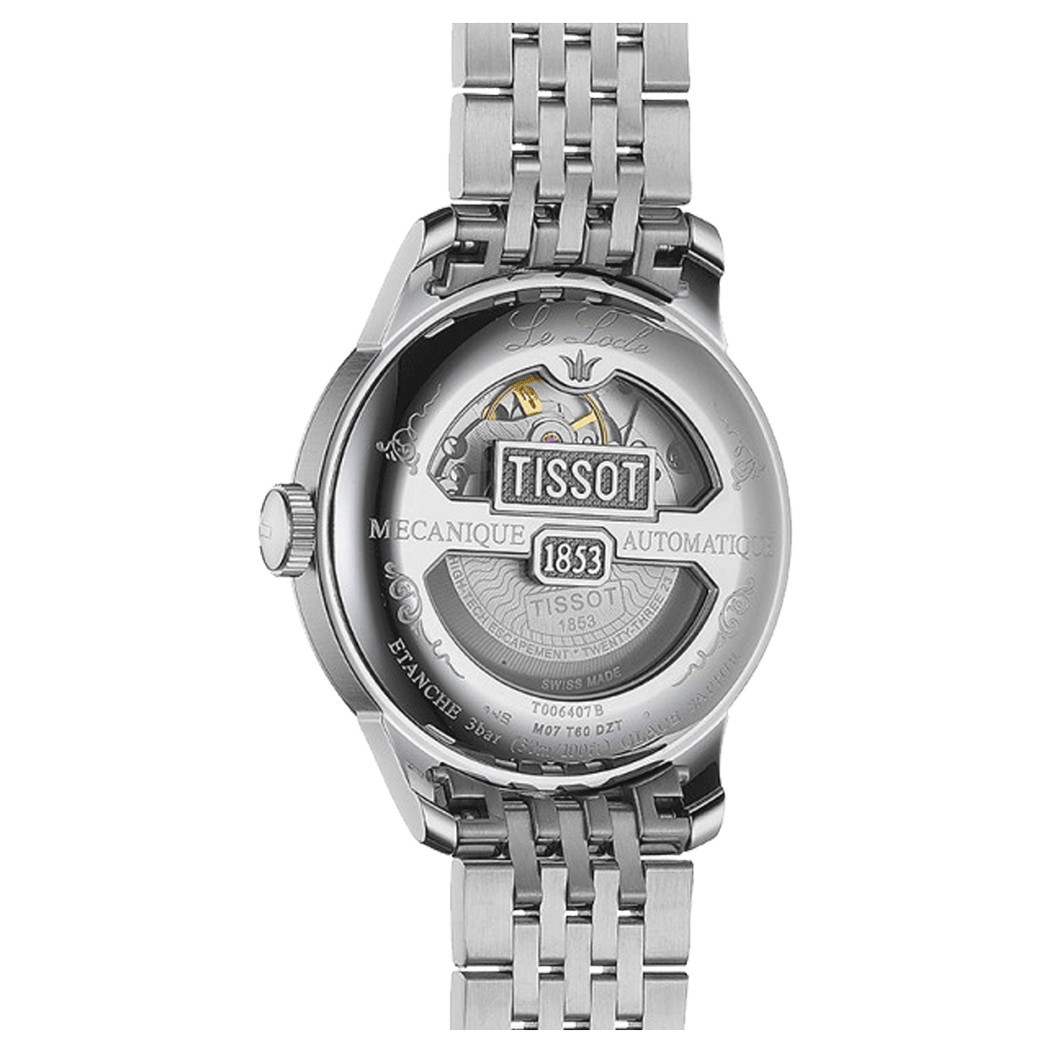 Montre Tissot T-Classic Le Locle Powermatic 80 cadran noir bracelet acier 39,3 mm T006.407.11.053.00