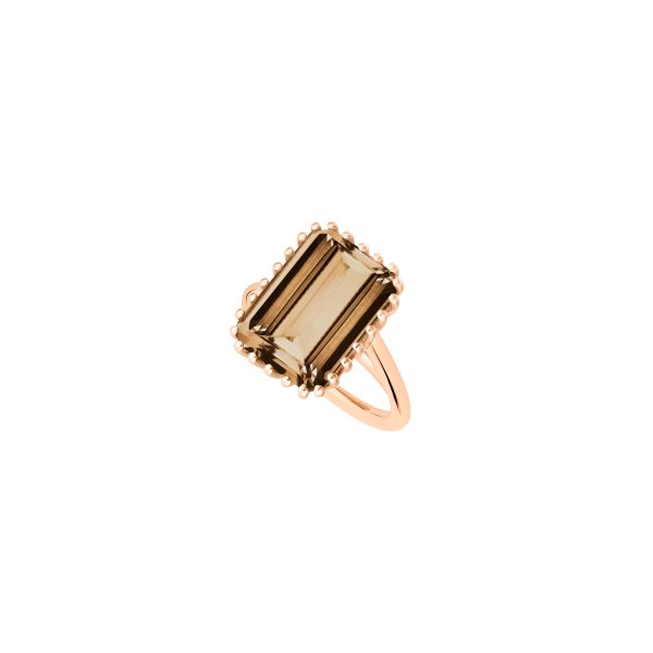 Bague Ginette NY Vertical Cocktail en or rose et quartz fumé RCOKSQ2