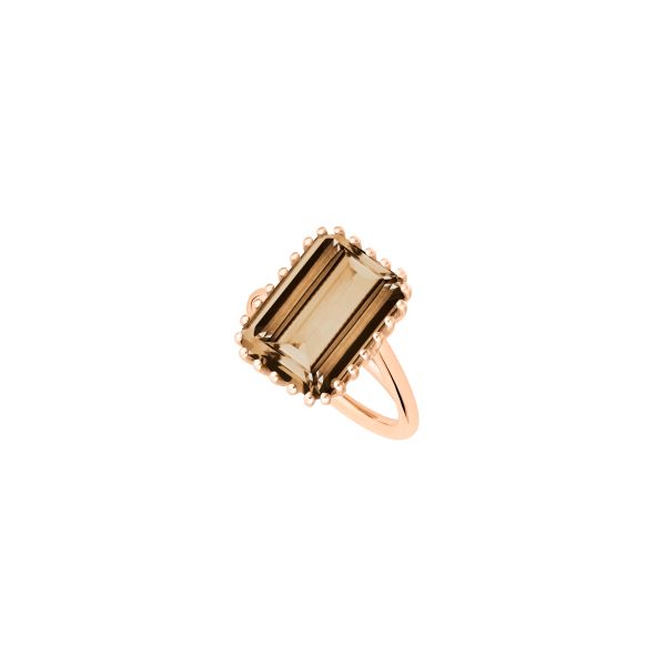Ginette NY Vertical Cocktail ring in rose gold and smoky quartz