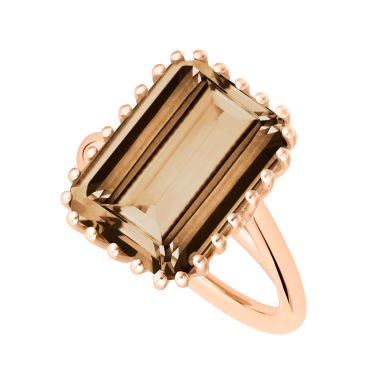 Bague Ginette NY Vertical Cocktail en or rose et quartz fumé RCOKSQ2