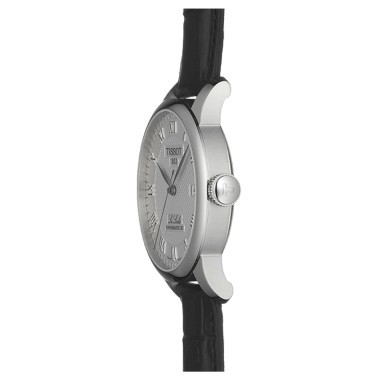 Montre Tissot T-Classic Le Locle Powermatic 80 cadran argent bracelet cuir noir 39,3 mm