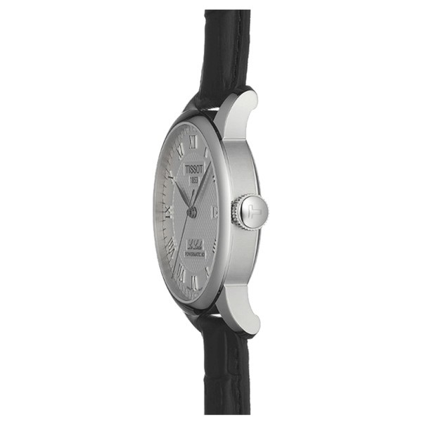 Montre Tissot T-Classic Le Locle Powermatic 80 cadran argent bracelet cuir noir 39,3 mm