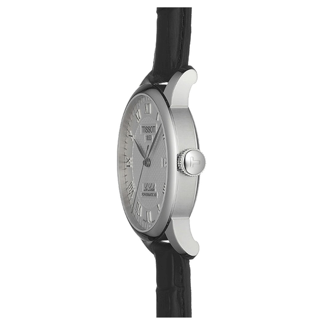 Montre Tissot T-Classic Le Locle Powermatic 80 cadran argent bracelet cuir noir 39,3 mm