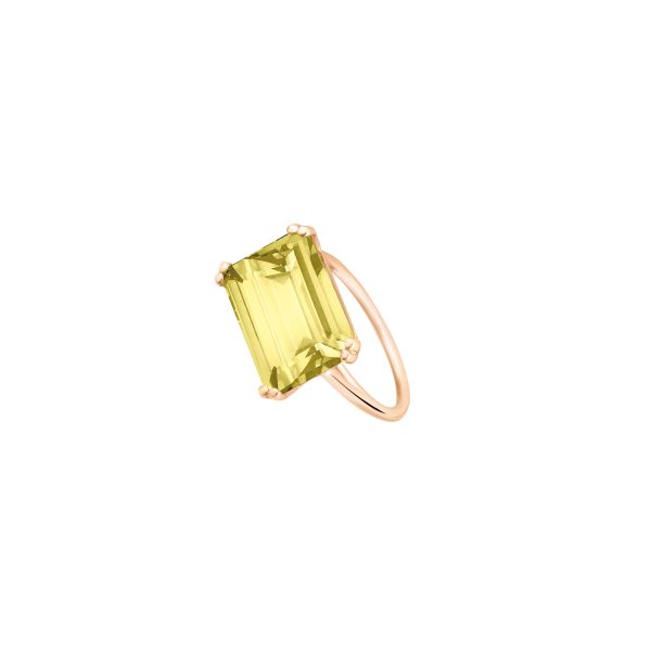 Ring Ginette NY Horizontal Cocktail in rose gold and lemon quartz