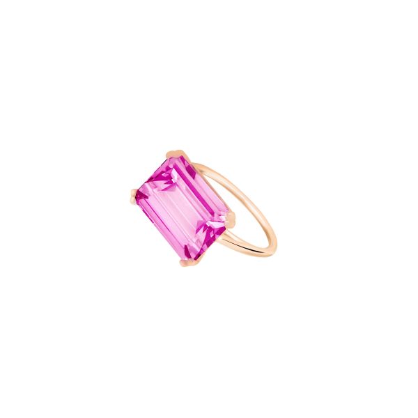 Bague Ginette NY Horizontal Cocktail en or rose et topaze rose RCOKPT3