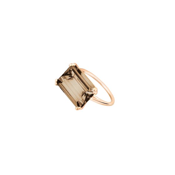 Ring Ginette NY Horizontal Cocktail in rose gold and smoked quartz