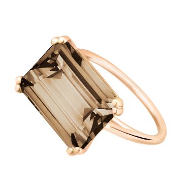 Ring Ginette NY Horizontal Cocktail in rose gold and smoked quartz