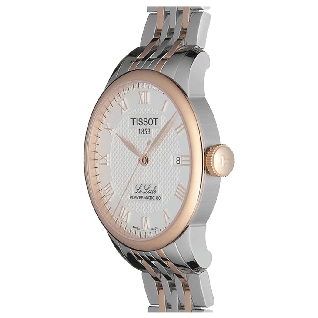 Montre Tissot T-Classic Le Locle Powermatic 80 cadran argent bracelet acier bicolore 39,3 mm
