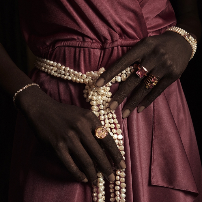 Bague Ginette NY Cocktail Disc Ring en or rose, quartz fumé, topaze rose et quartz lemon RDCOK