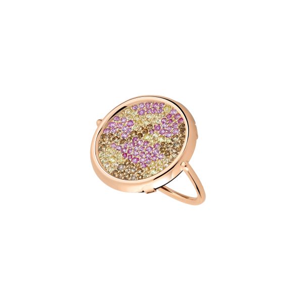 Bague Ginette NY Cocktail Disc Ring en or rose, quartz fumé, topaze rose et quartz lemon RDCOK