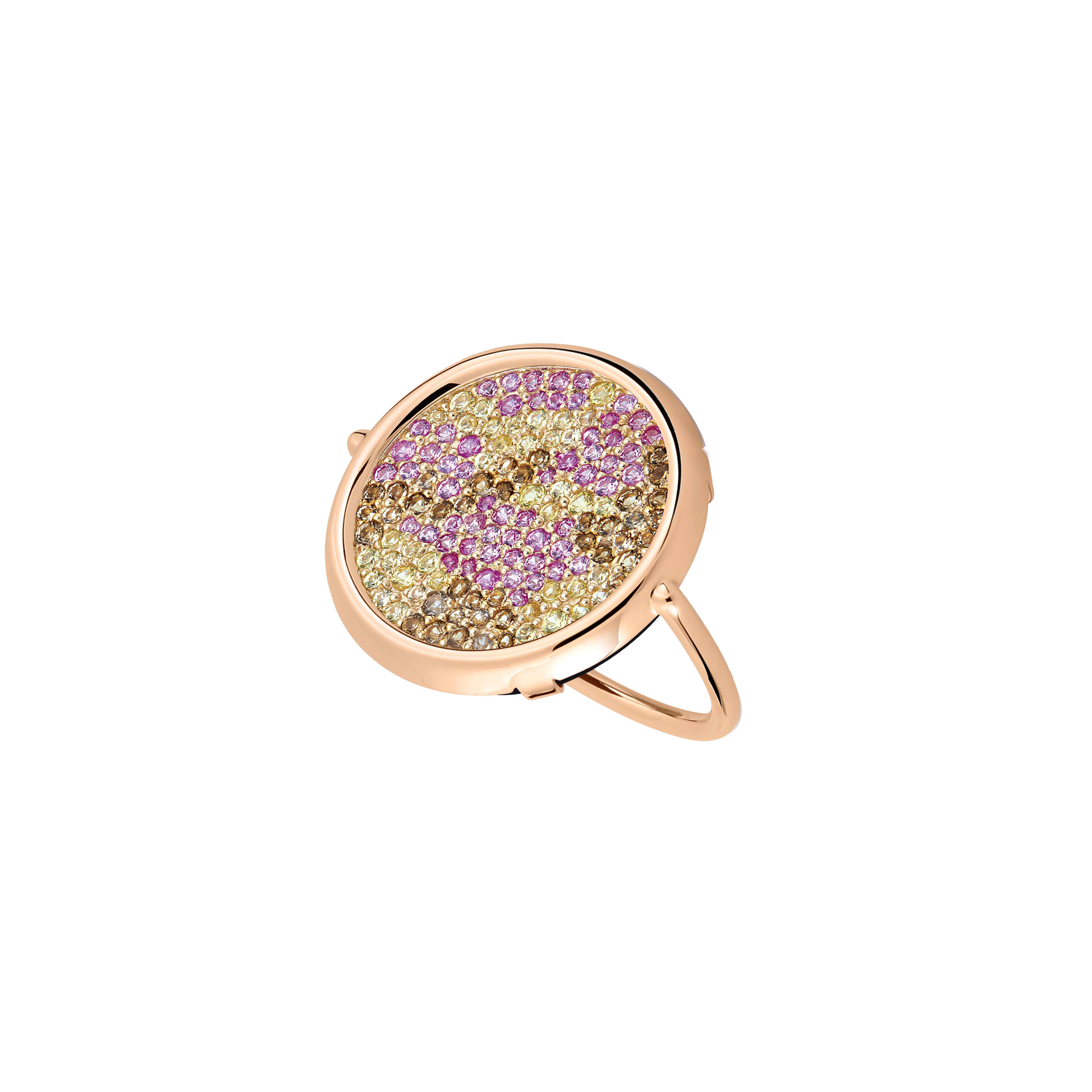 Bague Ginette NY Cocktail Disc Ring en or rose, quartz fumé, topaze rose et quartz lemon RDCOK