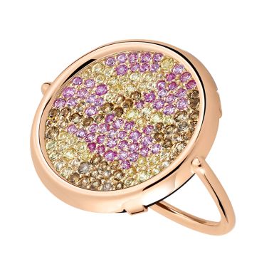 Bague Ginette NY Cocktail Disc Ring en or rose, quartz fumé, topaze rose et quartz lemon RDCOK