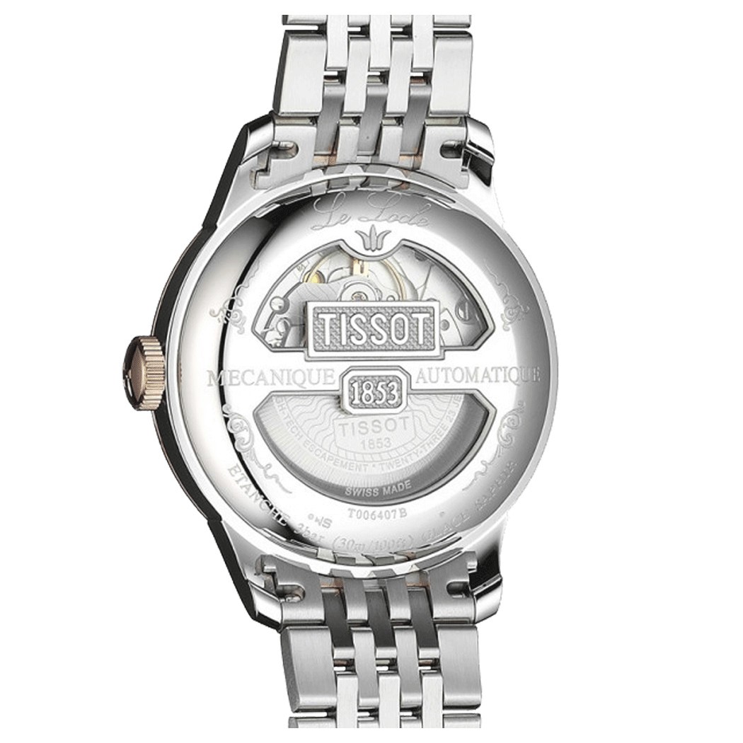 Montre Tissot T-Classic Le Locle Powermatic 80 cadran argent bracelet acier bicolore 39,3 mm