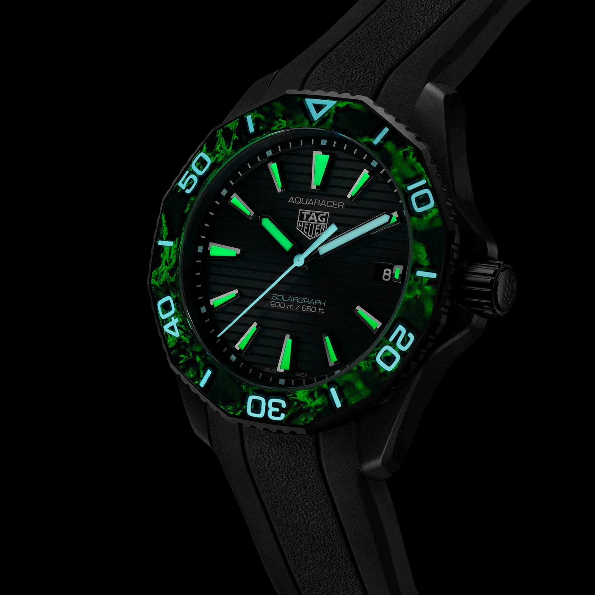 TAG Heuer Aquaracer Professional 200 Solargraph solar watch black dial black rubber strap 40 mm WBP1112.FT6199