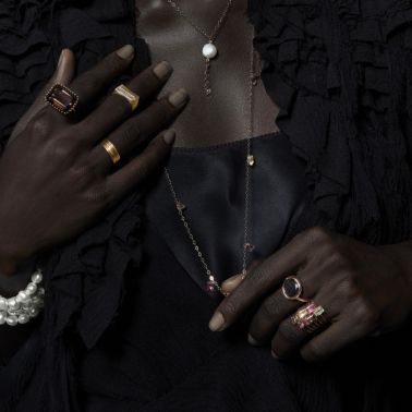 Ginette NY Cocktail Disc Ring in rose gold and smoky quartz