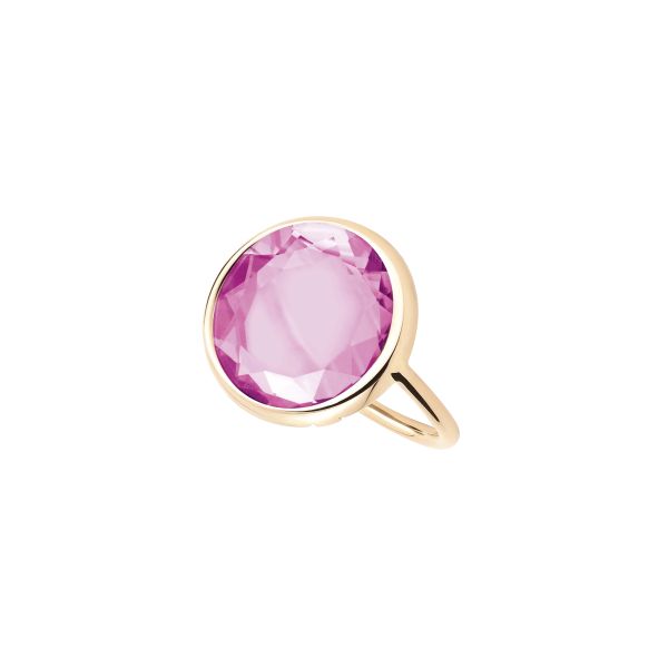 Ginette NY Cocktail Disc Ring in rose gold and pink corundum