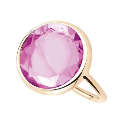 Bague Ginette NY Cocktail Disc Ring en or rose et corundum rose RDPC1