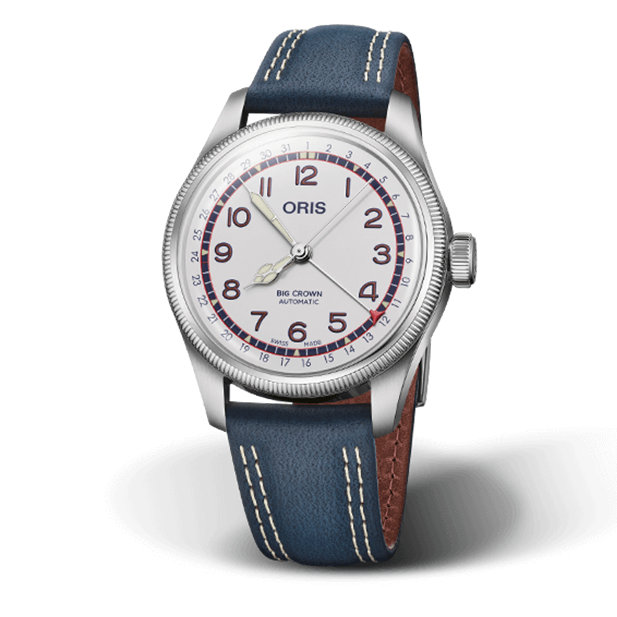 Montre Oris Big Crown Pointer Date Hank Aaron automatique cadran blanc bracelet cuir 40 mm