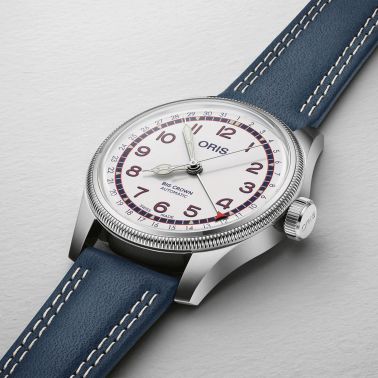 Montre Oris Big Crown Pointer Date Hank Aaron automatique cadran blanc bracelet cuir 40 mm