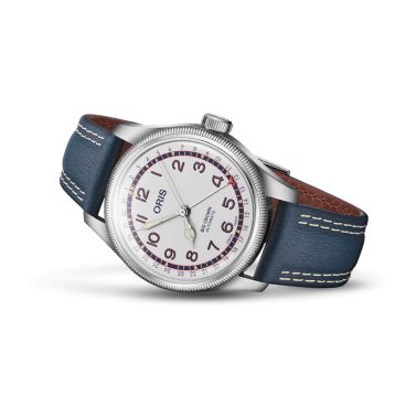 Montre Oris Big Crown Pointer Date Hank Aaron automatique cadran blanc bracelet cuir 40 mm