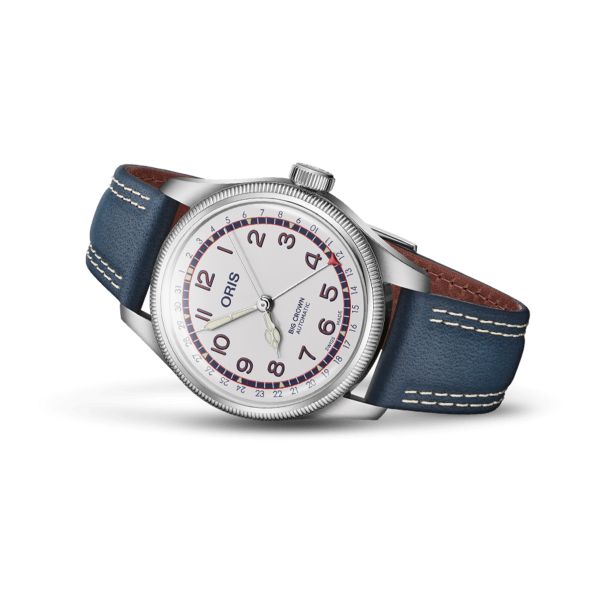 Montre Oris Big Crown Pointer Date Hank Aaron automatique cadran blanc bracelet cuir 40 mm