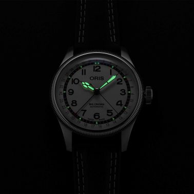 Montre Oris Big Crown Pointer Date Hank Aaron automatique cadran blanc bracelet cuir 40 mm