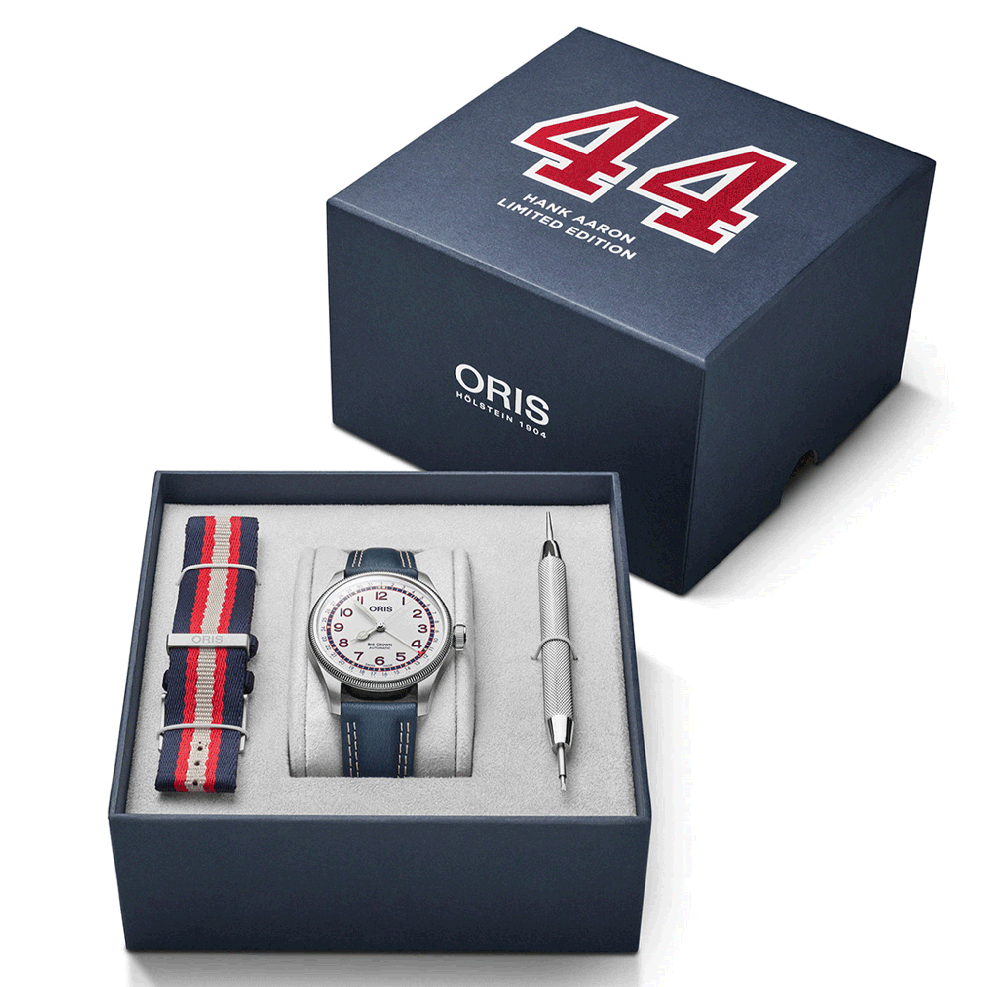 Montre Oris Big Crown Pointer Date Hank Aaron automatique cadran blanc bracelet cuir 40 mm