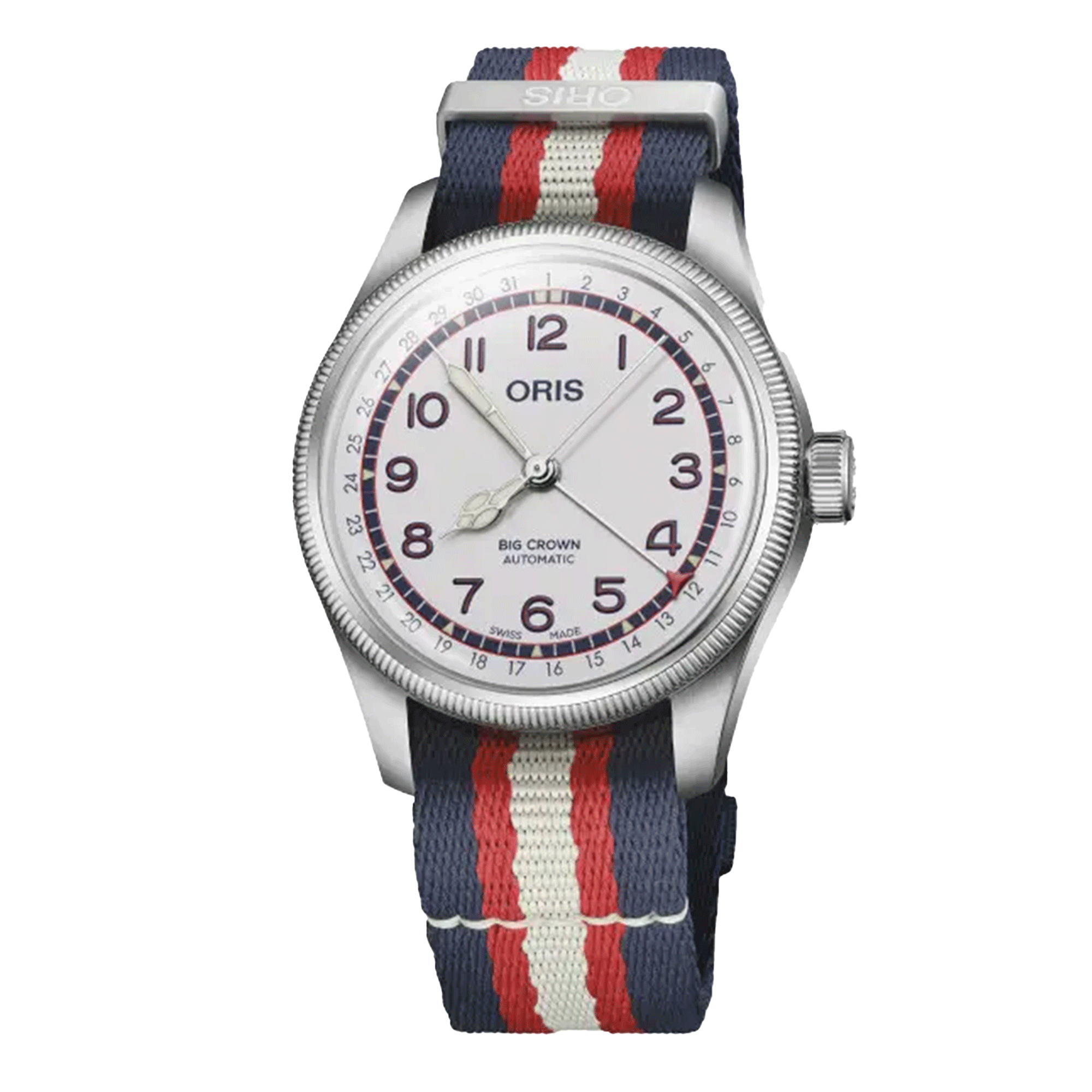 Montre Oris Big Crown Pointer Date Hank Aaron automatique cadran blanc bracelet cuir 40 mm
